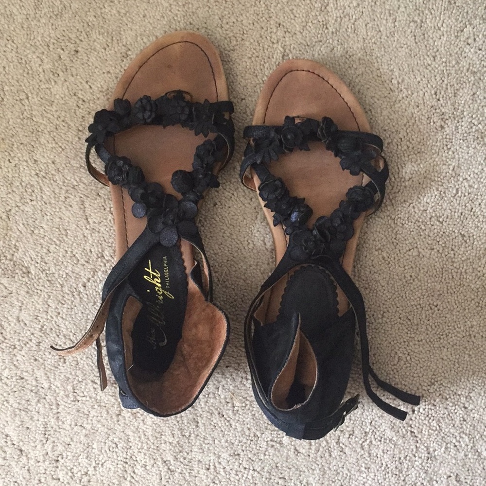 Anthropologie Black Flower Sandals